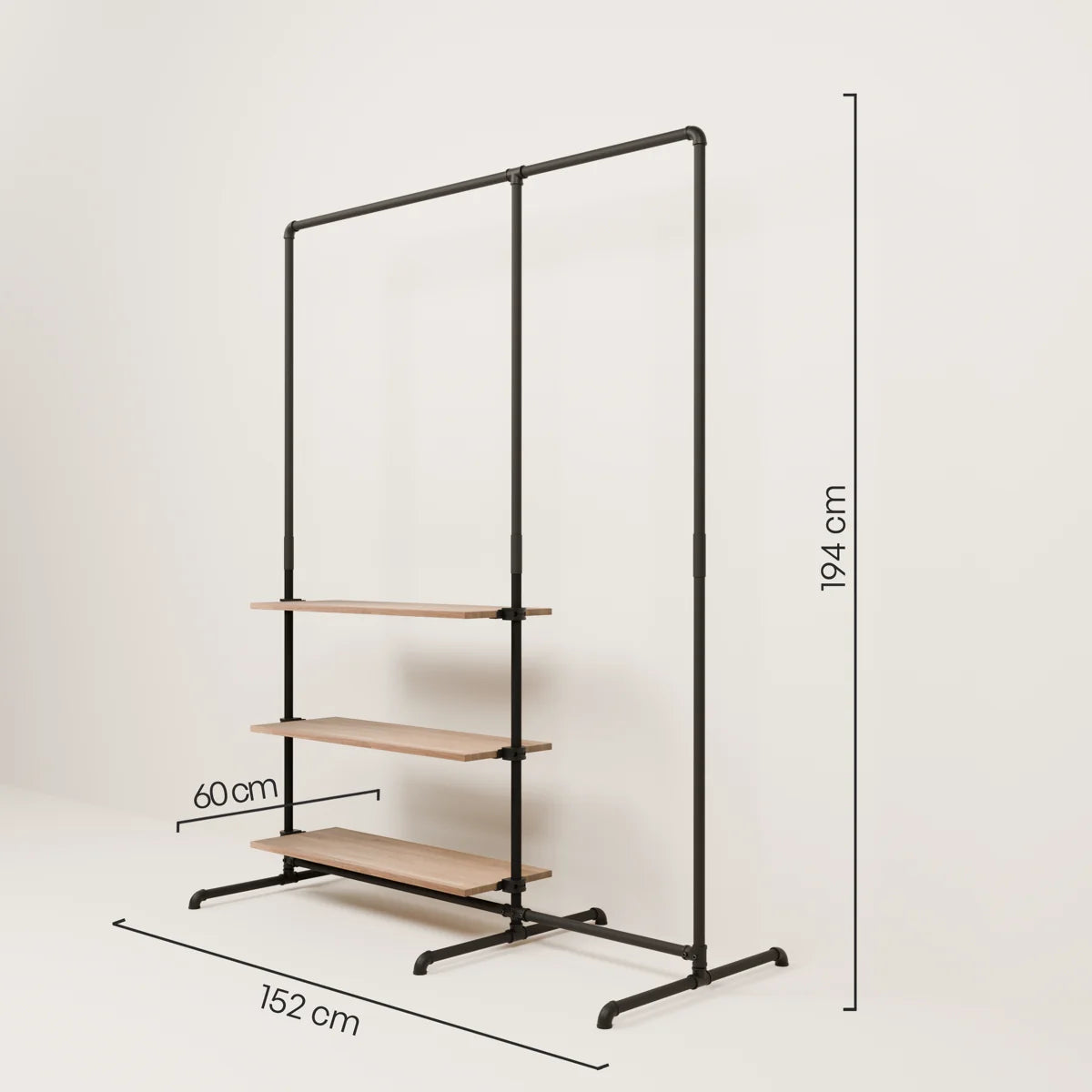 LAS 1.5 OAK – 3 hyller | Klesstativ med oppbevaringsflate