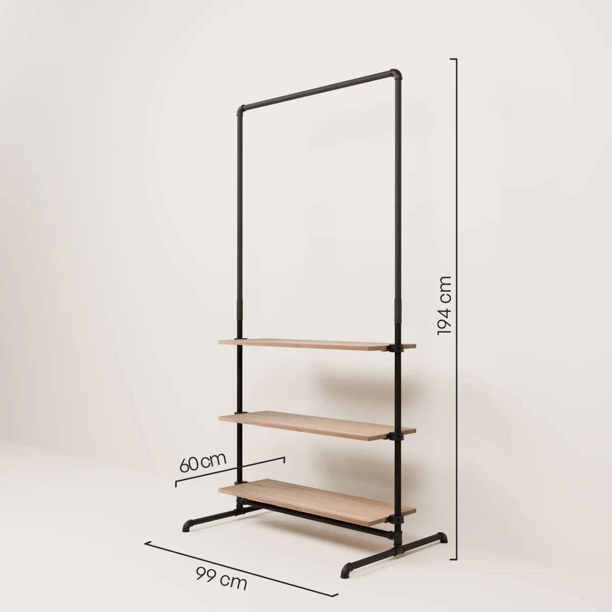 LAS 1 OAK – 3 hyller | Klesstativ med smal hylle