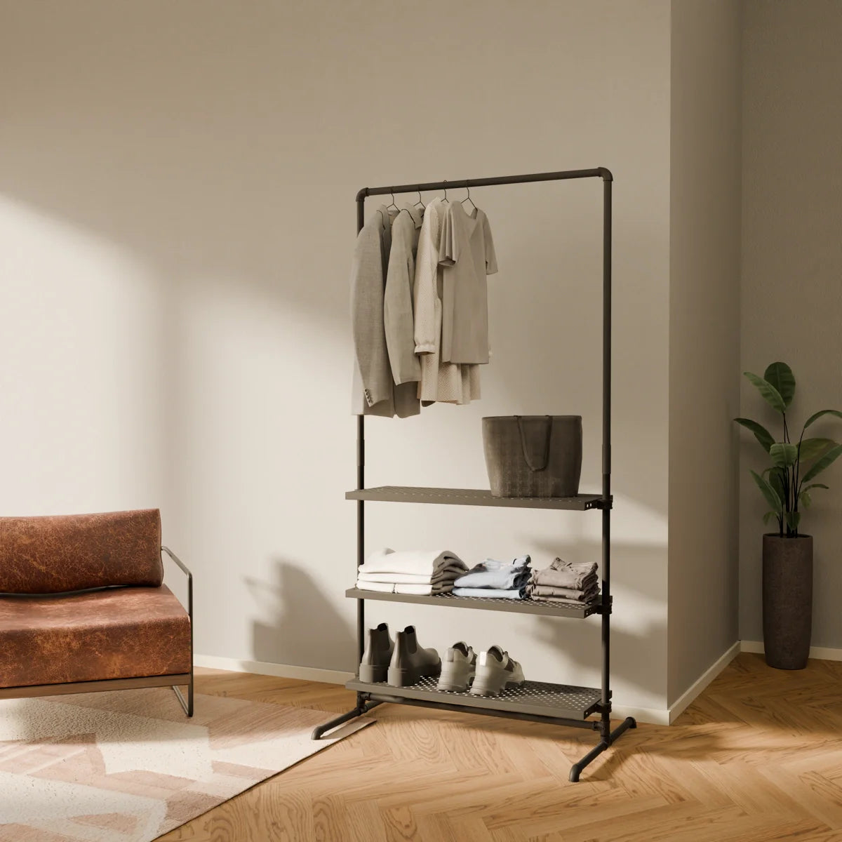 LAS 1 METAL – 3 planken | Kledingrek met planken