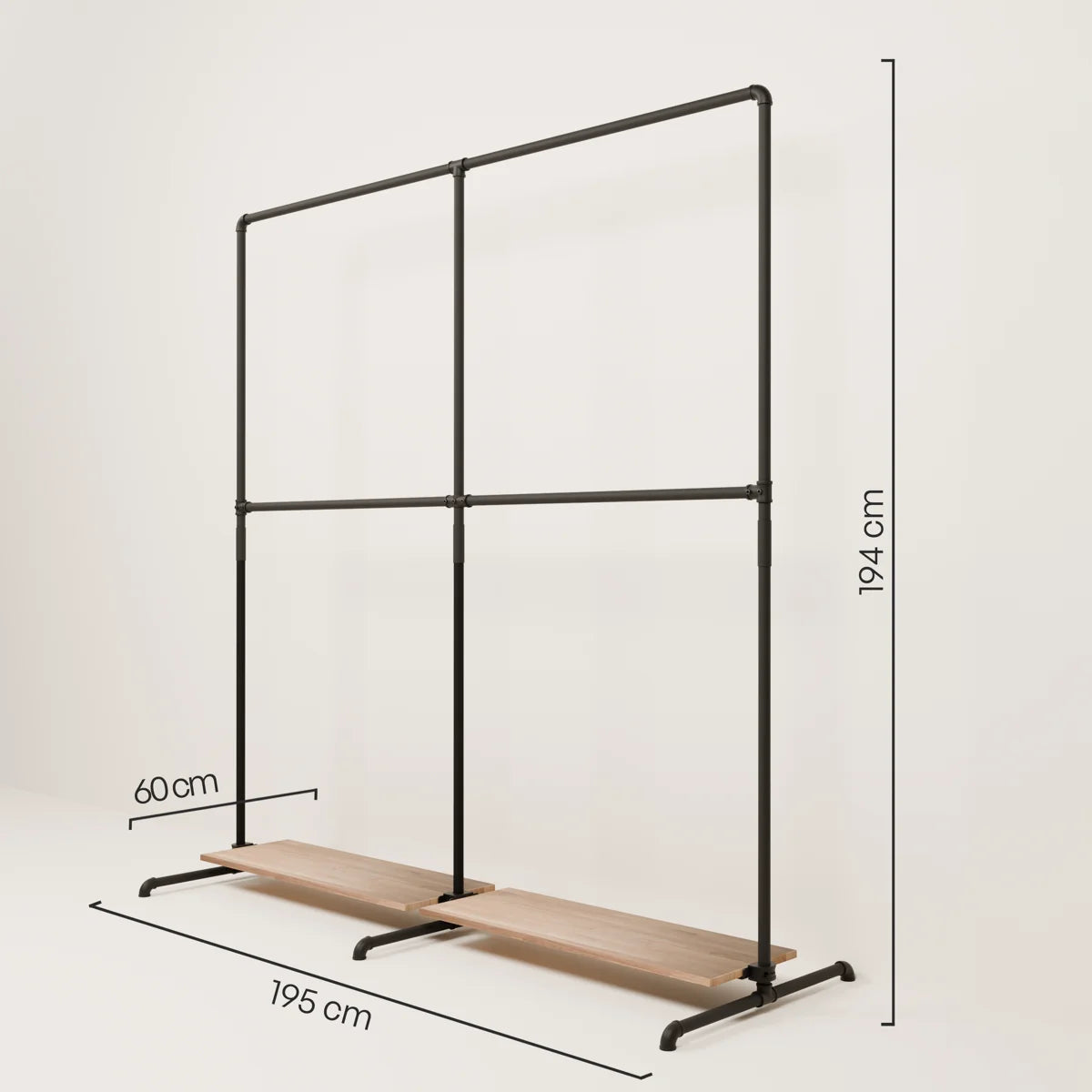 LAS 2 OAK – 2 hyller | Klesstativ med trehyller