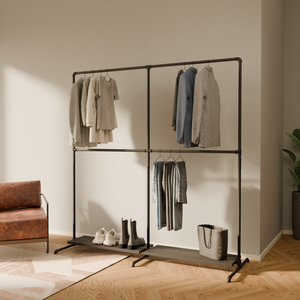 LAS 2 METAL – 2 planken | Garderoberek zwart met plank