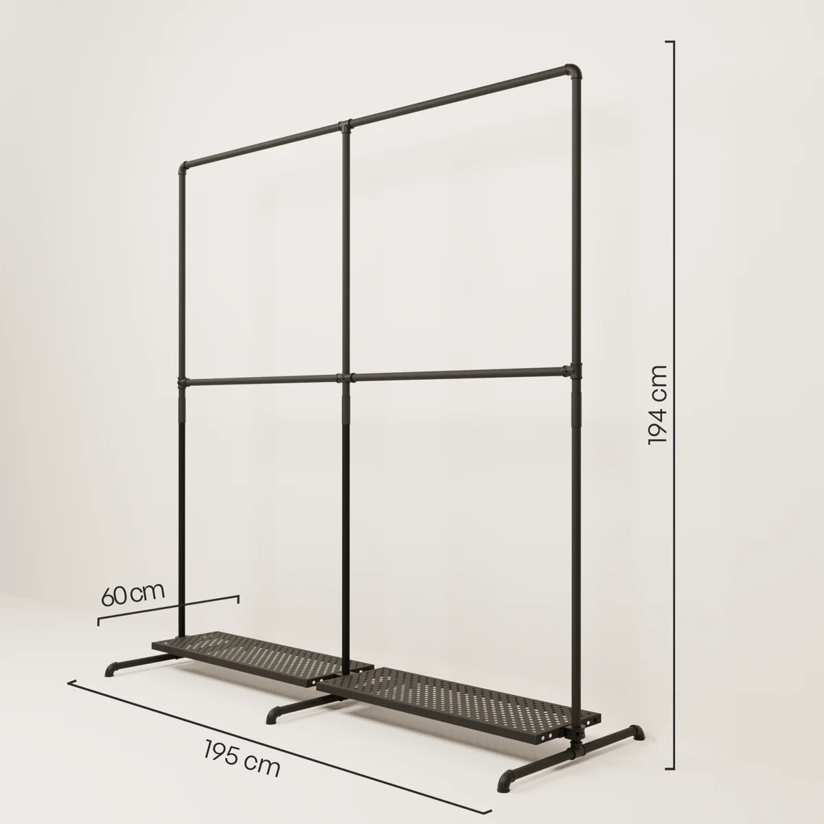 LAS 2 METAL – 2 planken | Garderoberek zwart met plank