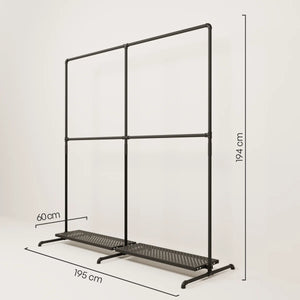LAS 2 METAL – 2 planken | Garderoberek zwart met plank